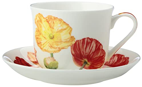 Maxwell & Williams JY0033 Floriade Tasse Coquelicot avec soucoupe en porcelaine Bone China Multicolore