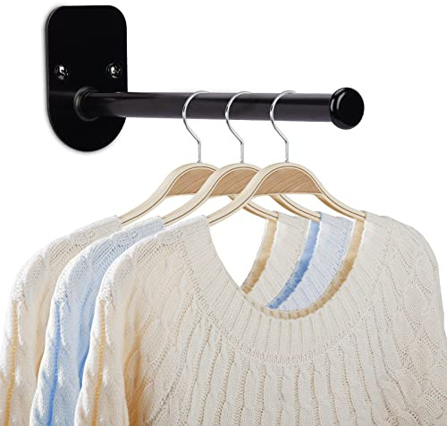 XINYUWIN Single Section Stainless Steel Clothes Hanger Storage Rack,Coat Hanger Organizer,Wall Mount Garment Holder Rack Adhesive OR Drilling Installation Black (Length 7.8)