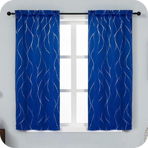 GIRASOLE HOME Coppia Tende Capri Oscuranti Termiche Morbide Motivo Intreccio Argentato 2 Pannelli con Tasca (Blu Elettrico, 70x150cm)