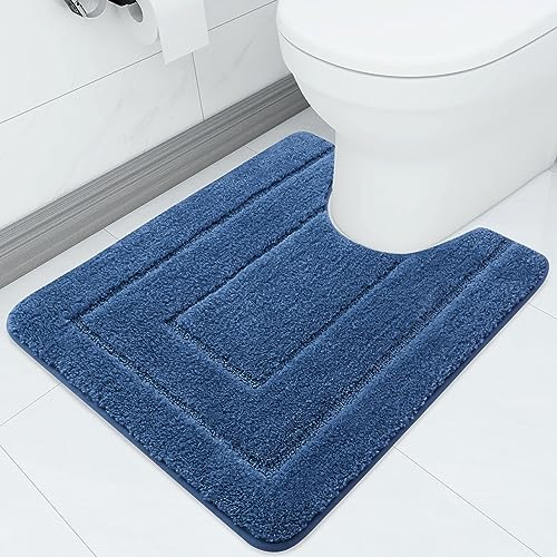 Homaxy Mikrofaser Badezimmerteppich rutschfeste Weiches Vorleger Toilette mit Ausschnitt 50 x 60 cm, Saugfähig Badematte Stand WC, Waschbar Badteppich für WC,Marine Blau