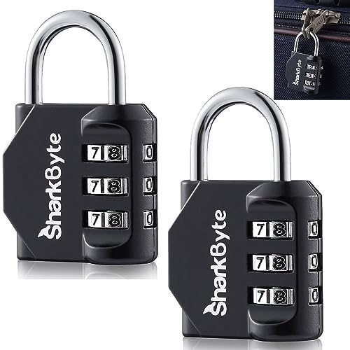 SharkByte Small Luggage Locks, 3-Dial Weatherproof Outdoor Security Combination Padlock, Travel Lock for Suitcases Luggage Case Travel Bag Gym Lockers Code Padlock (Pack of 2)