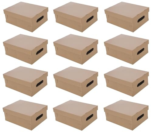 TWO TIGERS | Cajas De Cartón Para Mudanza Con Tapa | 12 Unidades | 30 x 22,5 x 12,5 Cm | Cajas Automontables Para Embalar | 5 Tamaños A Elegir