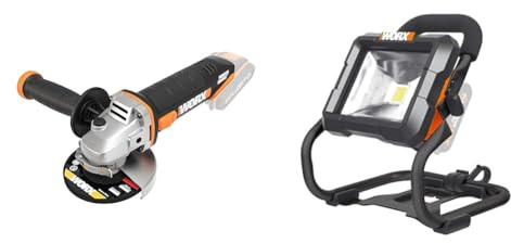 WORX WX800.9 Li-Ion Akku-Winkelschleifer 20V & WX026.9 NITRO LED Akku Arbeitsleuchte 20V – 360 Grad schwenkbarer Baustrahler - mit LED Licht für die ideale Arbeitsbeleuchtung – ohne Akku und Ladegerät