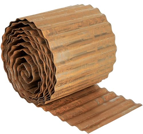 Worth Bordure ondulée pré-rouillée de jardin de 6 m – 20,3 cm de hauteur – Bordure de pelouse en acier robuste – Longues bandes métalliques pliables de jardin pour parterres de fleurs surélevés et