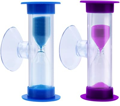 AIMEKE 2 Pièces Sablier Minuterie avec Ventouse, Sablier 3 Minutes et 2 Minutes Sablier Brossage Dents Enfant, Couleur Sablier Enfants, Horloge Gestion du Temps pour Jeux, Exercice, Etude