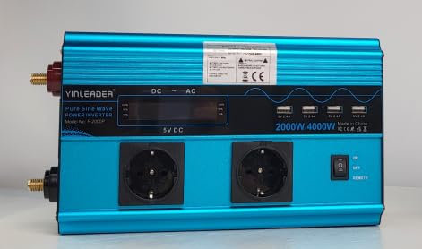Inverter Yinleader 2000W /4000W Convertitore di tensione Onda sinusoidale pura 12V 230V con 2 prese Euro e 4 USB