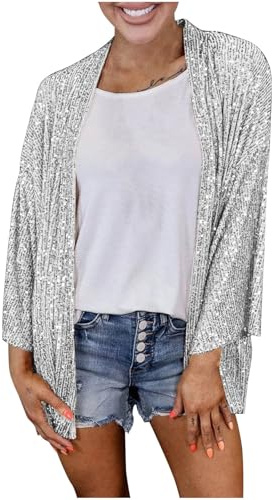 Women Vintage Sequined Jackets Uk Long Sleeve Ruffle Hem Open Front Cardigans Party Cropped Shrugs Evening Sparkling Metallic Shawls Lightweight Prom Club Jacket Glitter Casual Loose Jacket Wedding