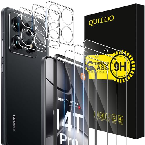 QULLOO Härdat glas för Xiaomi 14T Pro, 3 stycken skärmskydd och 3 stycken kamerafilm, hårdhet 9H anti-repor HD transparent glaslins skärmskydd