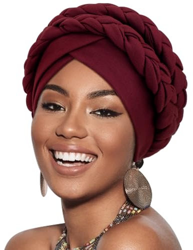 DRESHOW Afrikanischer Damen Turban Doppelt Geflecht Kopfbedeckung Kopftücher Chemo Kappe Vorgebunden Beanie Mütze Kopfwickel Schlafmütze