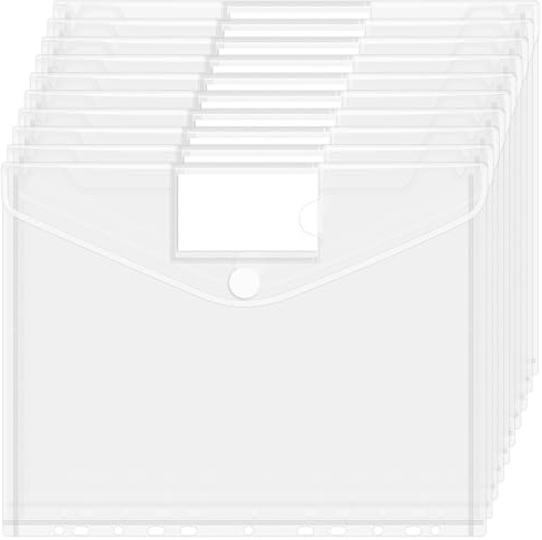 JEFURE Pochettes Plastiques Perforées A4 10 Pièces, Pochette Porte Document avec 11 Trous, Pochette Transparente A4 avec Poches pour Organiser des Documents