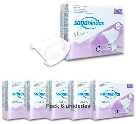 Indas - Salva Camas Sabanindas - Caja 6 Paquetes de 25 Protectores de 80 X 180 - Protectores Absorbentes, Ideal para Incontinencia, Confort y Seguridad - Libre de Látex