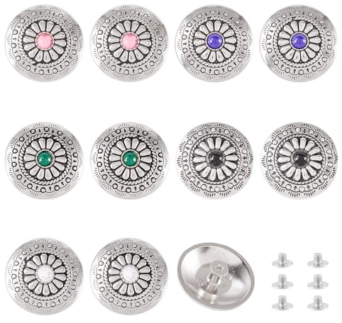 Spritewelry 10 Sets Leather Rivets Tibetan Decorative Rivets Alloy Vintage Turquoise Rivets Buttons Rapid Metal Studs for Leather Clothes Bag Purse Craft