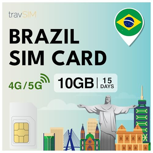 travSIM Carte SIM Brésil | 10GB - 15 Jours de données Mobiles à des Vitesses 4G/5G | accès Internet illimité pour Google, Facebook, Whatsapp et Plus Encore