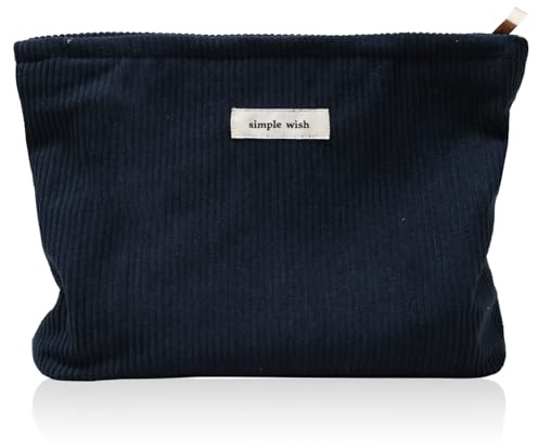 Tcdwla Kosmetiktasche,Schminktasche Damen,Verdickt Make Up Tasche Klein Cord,Kulturbeutel Damen Kulturtasche für Schule Reise Geschäftsreisen Einkaufen (Dunkelblau)