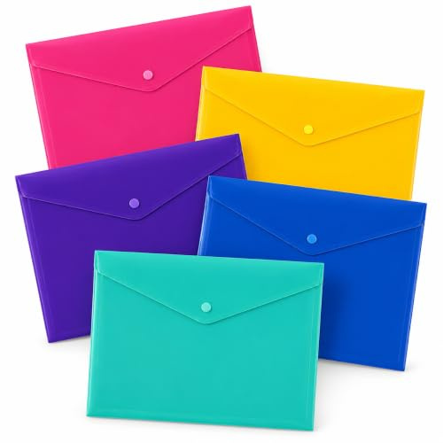 1ABOVE A4 Popper Wallets 5 Assorted Colours Plastic Document Folders