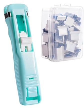 Push-Clip-Klammerhefter - Stål klipphäftapparat kompakt, praktisk papperklämningsdispenser, för skola, studier, dokumentförvaring, hem