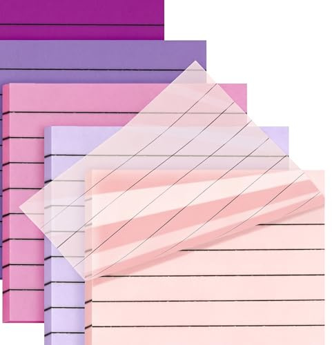 Note Adhésive Lignée, 300 Feuilles Transparentes Autocollantes 3X3 (7,6x7,6 Cm),6 Blocs De 50 Pages Chacun, Feuilles Adhésives Transparentes Lignées,Pour Les Listes Quotidiennes,Marque-Page