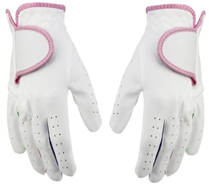 YUSUZH 1 par golfhandskar för barn, tonåringar, juniorer, pojkar och flickor, tyghandskar för golfspelare vänster hand höger för vänster och höger hand (rosa, storlek 14)