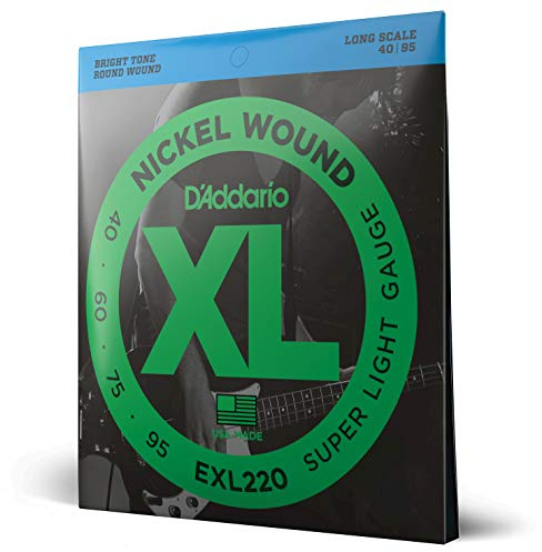 D'Addario Corde Basso Elettrico - XL EXL220-4 Corde - Lunga Scala, Super Luce, 40-95 - 1-Pacchetto