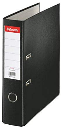 Esselte 11257 Raccoglitore a Leva Formato A4, Nero, in Plastica con Dorso da 7.5 cm, 414 g, 290 x 72 x 318 mm, Minimo 70% di materiale riciclato