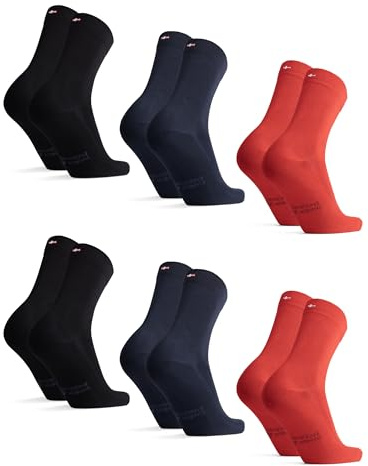 DANISH ENDURANCE Bambus Socken, Business Socken, Bunte Socken, Atmungsaktive Socken, Herren & Damen, 3 & 6 Paar, Mehrfarbig (2x Hellrot, 2x Schwarz, 2x Marineblau), 43-47