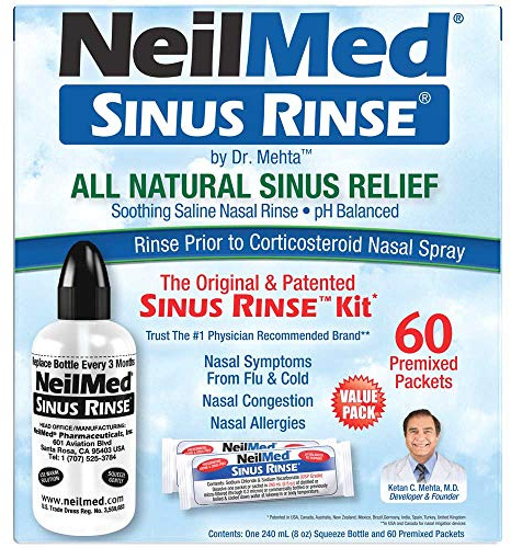 NeilMed Sinus Rinse - A Complete Sinus Nasal Rinse Kit with 60 Premixed Packets
