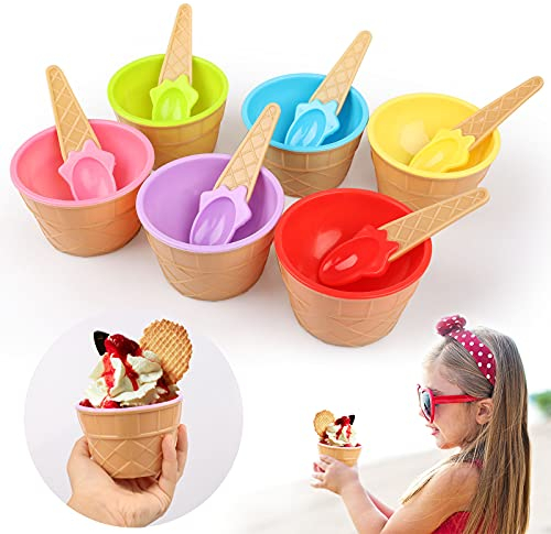 Yisscen Eisbecher Schlemmer EIS-Schalen, 6 Stück Dessert Schalen, Mehrere Farben Desserttasse, Eisbecher Dish Cups, DIY-Eiscreme, Obst, Weihnachten, Party Eisschalen Set(mit 6 Löffel)