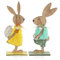 com-four® 2X Deko-Aufsteller für Ostern - Osterhasen-Paar mit Osterei - Osterhasen zum Hinstellen - Osterdekoration aus Holz (2 Stück - gelb/blau)