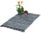 Relaxdays Flickenteppich, 60x100 cm, Baumwolle & Leder, handgewebt, Schwarze Fransen, rutschfest, Fleckerlteppich, grau