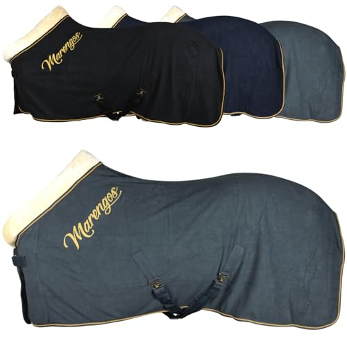 Marengos - Abschwitzdecke Royal | Pferdedecke mit Kreuzgurten, weichem Kragen, Brustschnalle & Schweifriemen | Fleecedecke mit schneller Feuchtigkeitsaufnahme | Stalldecke in Graphit | 135cm