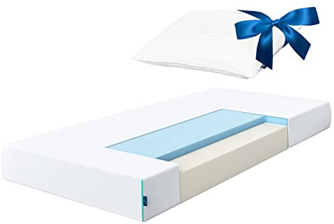 ESSENCE SLEEP Gel Memory Foam Matratze 90x200cm H3-18cm hohe Schaumstoffmatratze mit kühlendem Geltopper Effekt - Rollmatratze mit 1 Memory Foam Kissen - Öko-Tex Standard 100, atmungsaktiv XIA