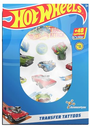 Science4you Temporary Tattoos - Hot Wheels Stickers for Hot Wheels Party, Kit of Transfer Tattoos for Kids, Gift for Boys & Girls Age 5 6 7 8 9+ Years
