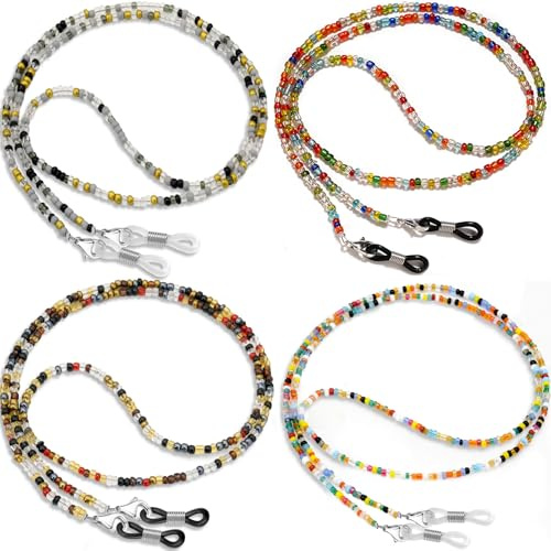 BILIONE 4Pcs Beaded Glasses Chains for Women, Eyeglasses Strap Around Neck