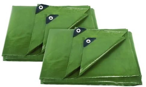 ANSIO Tarpaulin 3m x 4m Pack of 2 Water-resistant Tarp with Eyelets-Green | Multipurpose Groundsheet, Cover for Camping, Garden, Storage, DIY Projects with UV Protection, Weatherproof & Frost-Resistant
