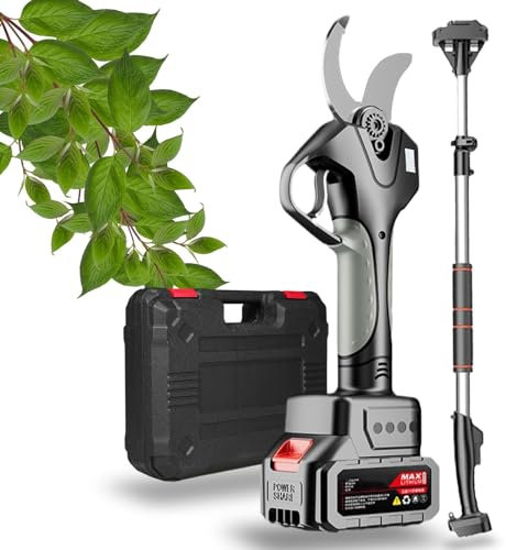 Fablestoryem Tijeras de podar eléctricas de 50 mm, Tijeras eléctricas portátiles seguras Tijeras de podar inalámbricas con pértiga telescópica de 1,3 a 2,1 m, para setos, arbustos y huertos,2Battery