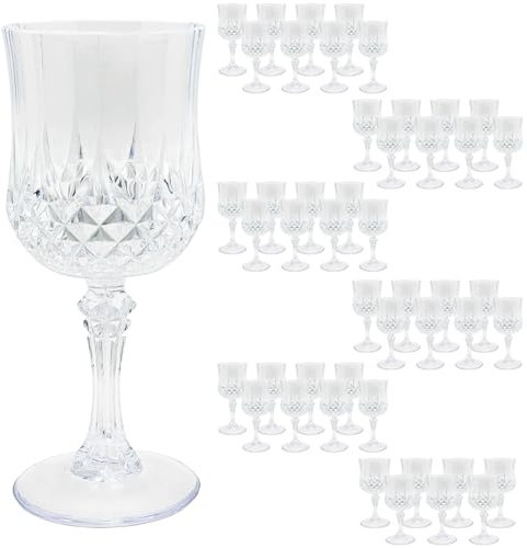 Veiuwa 48 PCS Plastic Wine Glasses Clear,Reusable Plastic Wine Glasses,White Goblet Glass,Durable and Sturdy Cups Can Be Used for Various Parties Such as Weddings!