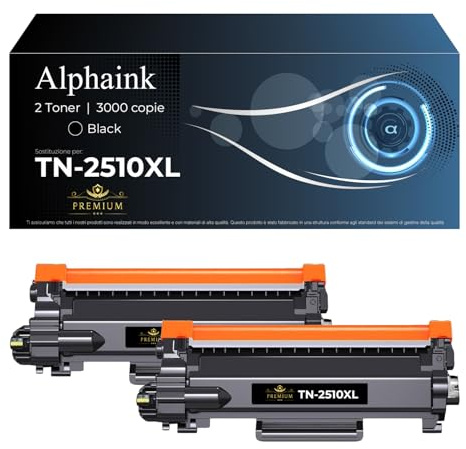 alphaink 2 Toner Compatibili con Brother TN2510XL TN-2510XL con Chip 3.000 copie per DCP L2620DW L2627DWE L2627DWXL L2660DW L2665DW HL L2400DWE L2445DW MFC L2800DW L2827DW L2827DWXL L2835DW L2960DW