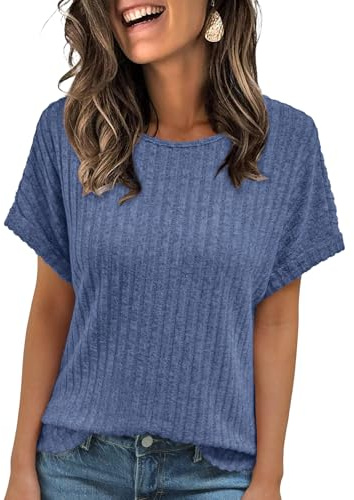 AUTOMET Womens Short Sleeve Tops Fall Shirts 2026 Lightweight Sweater Blue