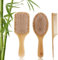 Hisdricus Set de 3 cepillo de pelo de bambú y peine de madera, cepillo de madera con púas naturales, anti-frizz, cepillo para rizos adecuado para hombres, mujeres y niños