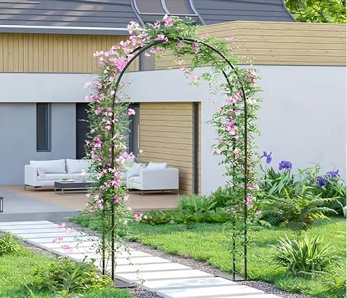 Arco grande de metal blanco para jardín, marco de pabellón para boda, base resistente con soporte negro, ideal para accesorios de fotografía, decoración de fondo, hierba de pampa y flores