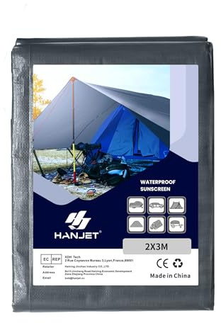 Hanjet Lona de protección impermeable de 260 g/m², gris, lona de polietileno, resistente a todas las condiciones climáticas, lona de protección para el suelo como toldo de tienda de campaña para