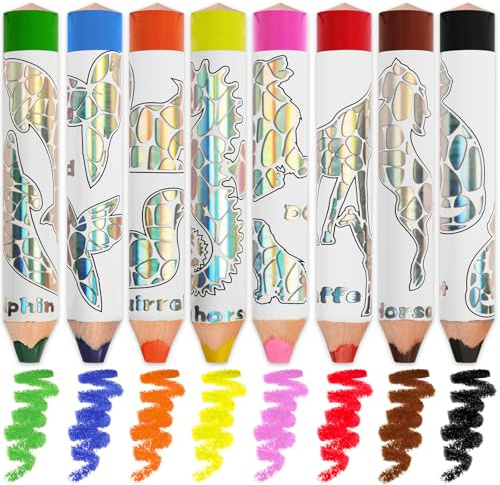 ThEast 8 Malstifte ab 1 jahr, Wachsmalstifte für Kleinkinder, Buntstifte für Kinder, Dicke Farbstifte für Mädchen mit Spitzer, Kindergeburtstage