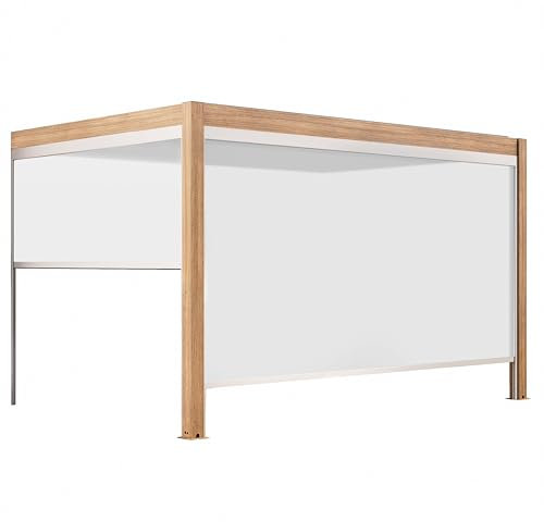 Oviala Pergola bioclimatique adossée 3x4m et 2 Stores Bois Blanc