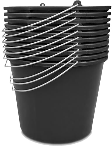 Kistenberg 10x Baueimer 16 Liter | Eimer mit Skala und ergonomischem Griff | aus robustem Kunststoff | schwarz | ideal für Bauarbeiten, Garten und Heimwerkerprojekte | 34 x 25,5 cm