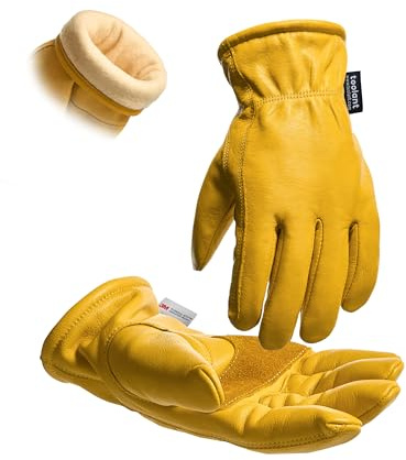 toolant Schlupf-Winter-Leder-Arbeitshandschuhe für Männer, 100% Vollrindleder mit wasserabweisender Beschichtung, wärmendes Thinsulate-Futter, leicht anzupassen und zu tragen, Größe L, 1PCS