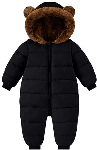 SFreeBo Baby Snowsuit Newborn Girls Boys Ear Hooded Rompers Winter Jumpsuit Fleece Lined Double Zip Up Pramsuits One-Piece Suit 0-24M