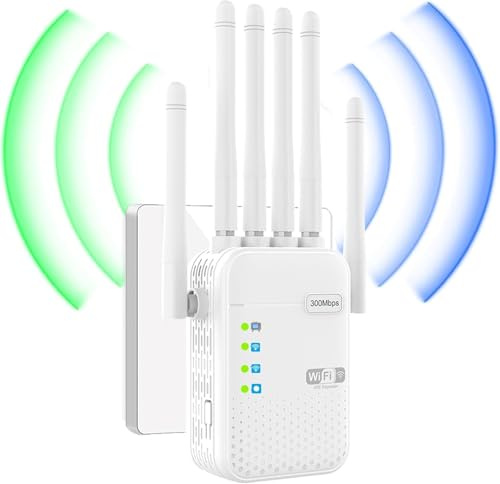 Ripetitore WiFi,Amplificatore wifi potente,Potenziatore segnale wifi con 6 Antenne, 2 Portes LAN,360°CoperturaFino a 300 m²,per Casa e Ufficio,compatibile con tutti i box di rete.