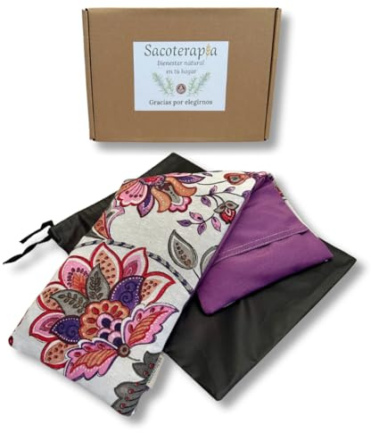 Sacoterapia – Saco térmico semillas 50x16 cm Botanic – Bolsa de calor y frío microondas – Lavanda, romero y trigo – Funda lavable – Alivio natural – Hecho en España (Botanic, 50x16 cm)