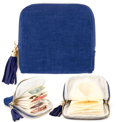 YOPCDJ Small Travel Jewelry Case, Portable Soft Jewelry Bags, Organizer Pouch with 6 Compartments Pocket, Anti-Scratch Storage Holder for Bangle Bracelets Earrings Necklace, Women Gifts, Gem Blue