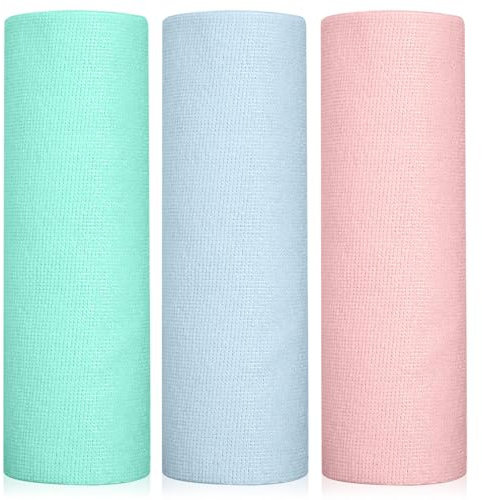 Cozary Paños de Limpieza Rasgables, 60 Unidades Rollo de Paño de Limpieza de Microfibra, paños Reutilizables Sin Pelusa de 25 x 25 cm, para Limpieza del Hogar y Cocina, Paños Desprendibles, 3 Colores